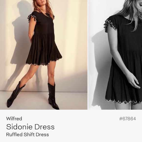 NWOT Black with white trim Wilfred Sidonie Ruffled Shift Dress - Picture 1 of 4